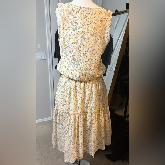 Lauren Ralph Lauren Butter Yellow with Small Floral Print Tiered Midi Sundress - Picture 2 of 16